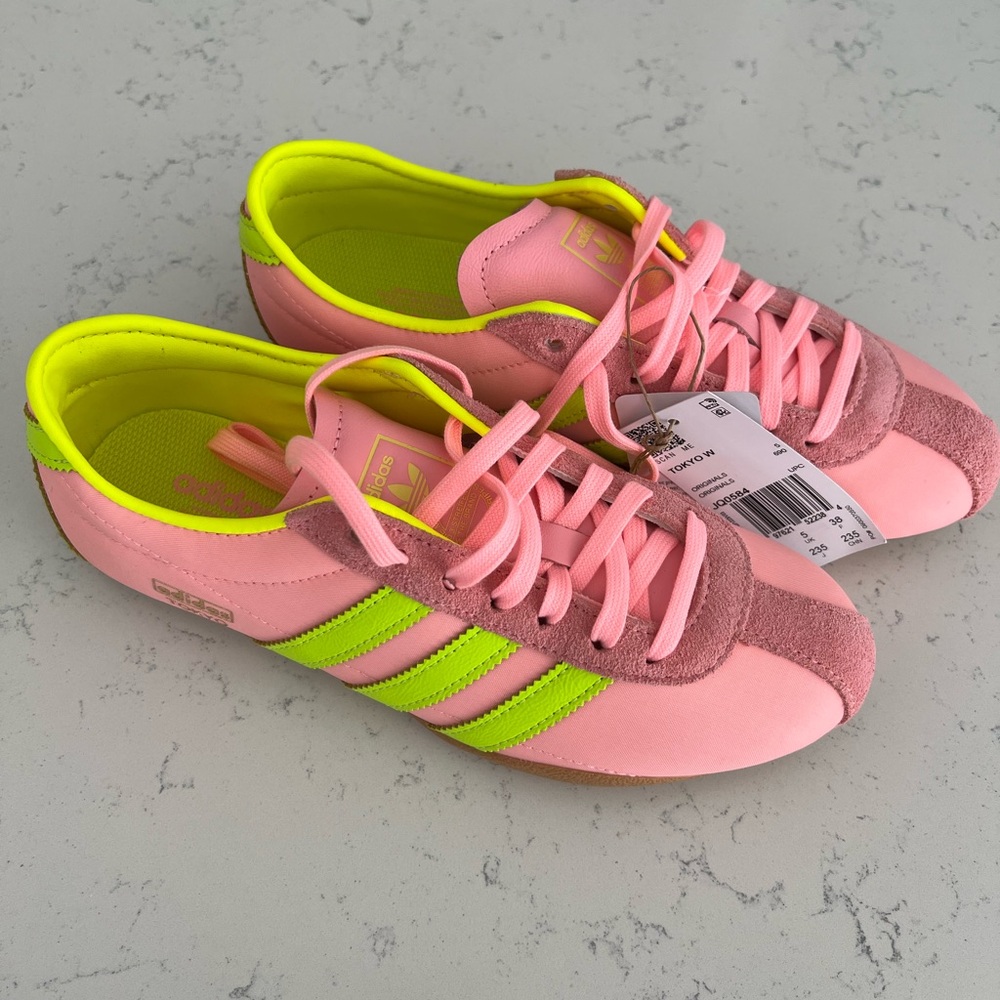 Adidas Tokyo Women's Pink and Neon Green Sneakers